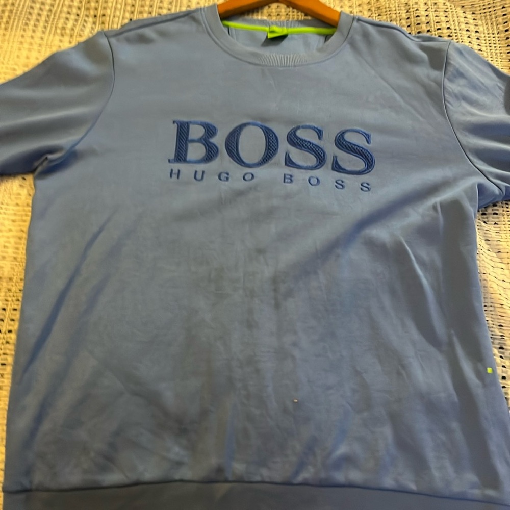Mens Blue Embroidered Hugo BOSS Sweatshirt Size L